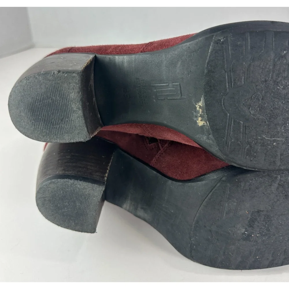 Sundance Suede Ankle Boots Size 39 US 8.5 - 9 Block Heel Burgundy Red Booties - Picture 11 of 16